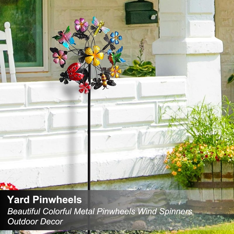 Senflame Flower Wind Spinners Outdoor, Metal Windmill with Hummingbirds, Butterflies and Bees, Pinwheels for Yard and Garden - Image 2